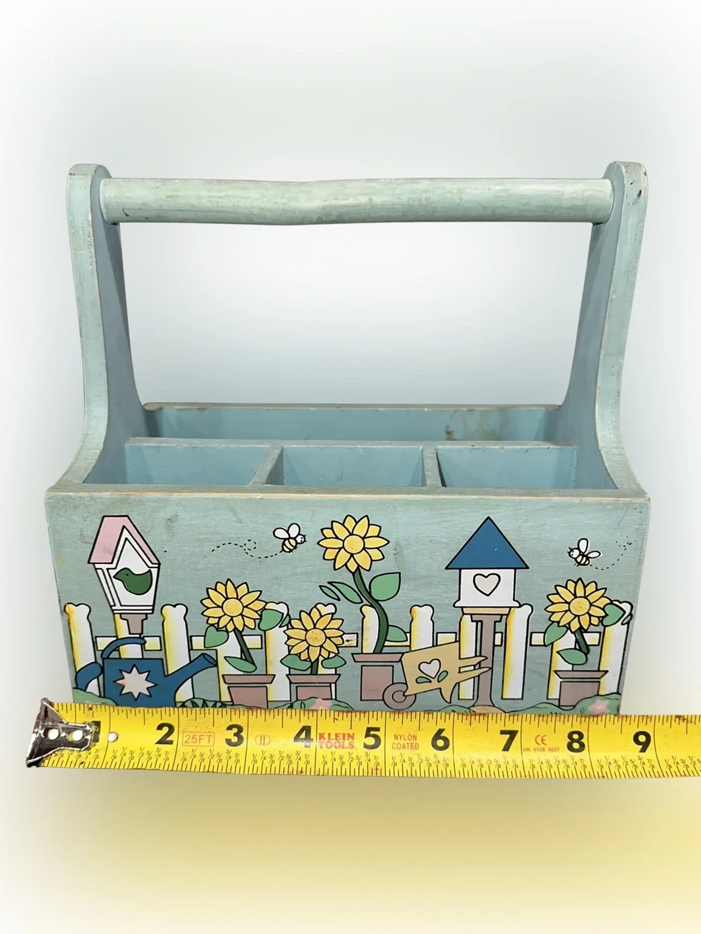 Vintage Wooden Caddy Carry All Garden Tools Utensil Holder Painted Bird Houses